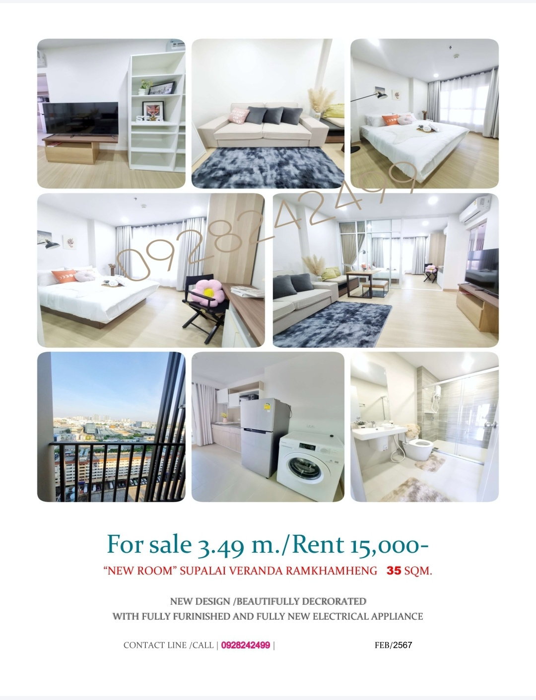 Sale new room 35sqm. Only3.59m.-lower cost  fully furnish and wash machine line paolin1