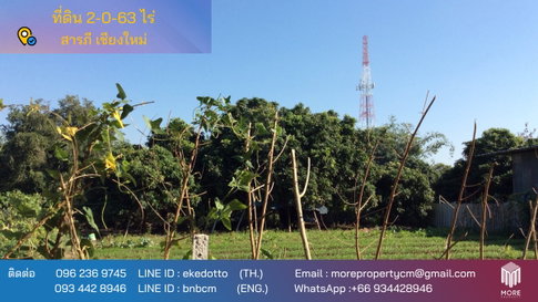 รหัสทรัพย์ 016LS. ขายที่ดิน สารภี  2-0-63 ไร่ ใกล้วัดกอประจำโฮง (วัดโพธิ์ศิริมงคลทอง)