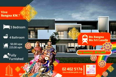 ทาวน์โฮมให้เช่า : 🌸🍎💯🔥Vive Bangna KM 7🍎🌸🔥 💯3 BR 4BH 225 sq.m 50 sq.w 3 storey nice decoration with the best price for rental■□