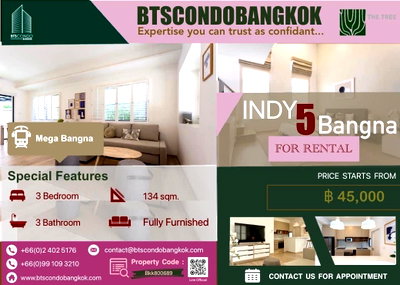 Townhouses for rent : 🌈🔥Indy Bangna 5  3BR  3BH 134 sq.m 2 storeys nice decoration for  Rental