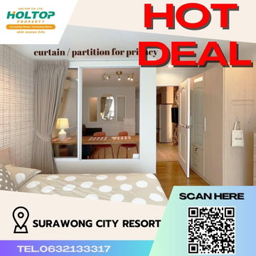 #S434 ให้เช่า Surawong City Resort  สุรวงศ์ ซิตี้ รีสอร์ท  รูปแบบห้อง 1 ห้องนอน 1 ห้องน้ำ  ชั้น6 ขนาด35 ตรม  ราคาเช่า 20,000 บ