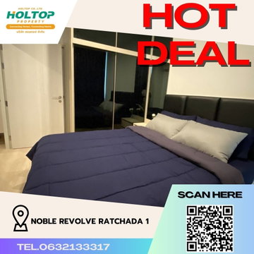 #R388 ให้เช่า Noble Revolve Ratchada 1   โนเบิล รีวอลฟ์ รัชดา 1 รูปแบบห้อง 1 ห้องนอน 1 ห้องน้ำ ขนาด 26 ตรม.