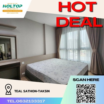 #R445 For rent Teal Sathon-Taksin (near BTS Wongwian Yai Station)  Room type 1 bedroom, 1 bathroom, 1 living room, 1 balcony and kitchen  -10th floor 