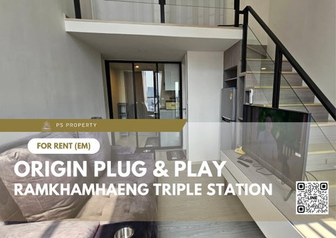 For rent 📍 Origin Plug & Play Ramkhamhaeng Triple Station 📍 DUPLEX room, complete with furniture and electrical appliances.