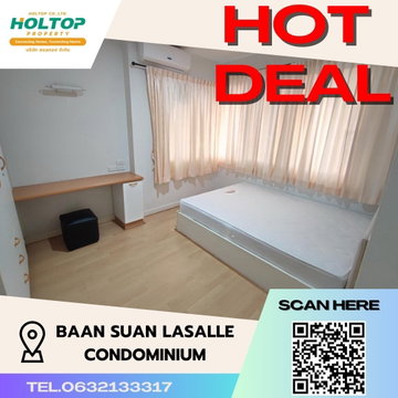 #S1218 For rent Baan Suan LaSalle Condominium  Baan Suan LaSalle Condominium Room type 2 bedrooms, 1 bathroom 4th floor, size 60 sq m, building 1