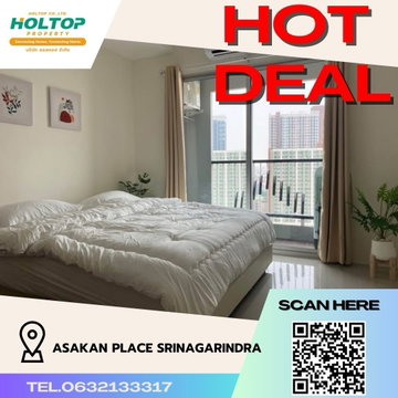 #R1571 ให้เช่า ASAKAN Place Srinagarindra   อัสสกาญจน์ เพลส ศรีนครินทร์ รูปแบบห้อง สตูดิโอ ขนาดห้อง 30 ตรม. ชั้น 22