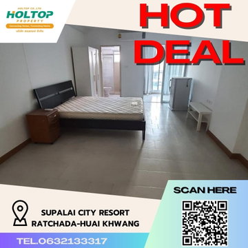 #R1627 ให้เช่า Supalai City Resort Ratchada-Huai Khwang   ศุภาลัย ซิตี้ รีสอร์ท รัชดา-ห้วยขวาง รูปแบบห้อง สตูดิโอ ขนาดห้อง 31 ตรม. ชั้น 4 