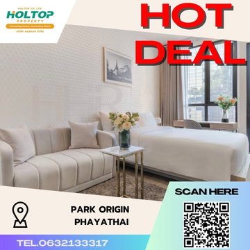 #S1910 ให้เช่า Park​ Origin​ Phaya Thai   พาร์ค ออริจิ้น พญาไท รูปแบบห้อง Studio  ชั้น8 ขนาด24ตรม 
