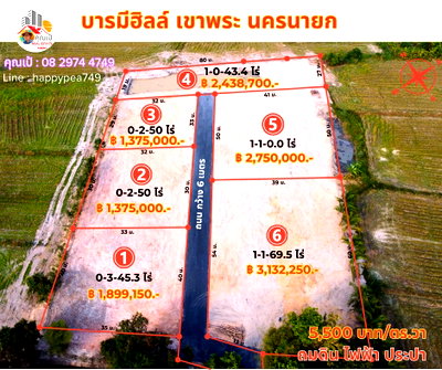 ที่ดิน นครนายก : 💰 ขายที่ดินนครนายก โซนเขาพระ ถนนเส้นเขาทุเรียน มี 6 แปลงเท่านั้น เนื้อที่ 250-500 ตร.วา วิวเขา ถมดิน ไฟฟ้า ประปา เงียบสงบ น่าอยู่มาก
