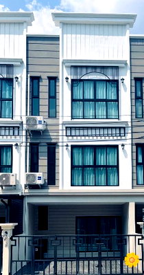 เช่าทาวน์โฮม รพ.ซีจีเอช สายไหม : เช่าทาวน์โฮม3ชั้น 3 ห้องนอน 4 ห้องน้ำ โครงการ Eternity Town Primrose วัชรพล แอร์ 3 ตัว I ต่อเติมครัว I ปูพื้นลานจอดรถค่าเช่า 25,000 บาท/เดือน 