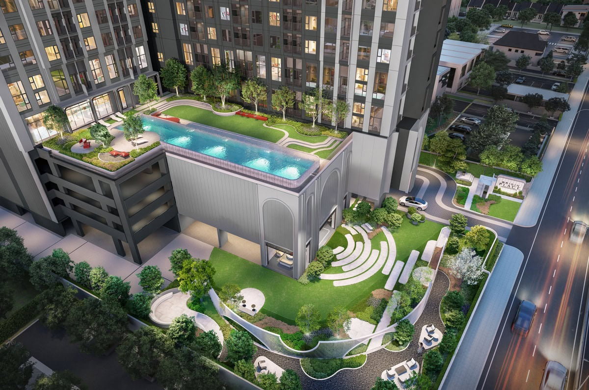 รูป Origin Place Chaengwattana ขายดาวน์ 99,000 บาท (ฟรีเปลี่ยนสัญญา) ชั้น 14 วิวสระว่ายน้ำ ห้องระเบียงหันไปทางทิศเหนือ ใกล้รถไฟฟ้าสายสีชมพู - รูปที่ 5/9