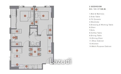 2 Bed 1 Bath 60.40 SQ.M Chapter Chula-Samyan