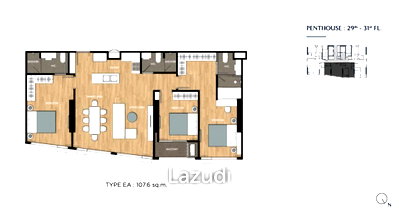 ขายคอนโด : 3 Beds 3 Baths 108.41 SQ.M. The Crown Residences