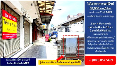Shophouses for rent Nonthaburi : For rent, 2 commercial buildings, excellent location, on Tiwanon Road, near the community and the MRT Ministry of Public Health station
