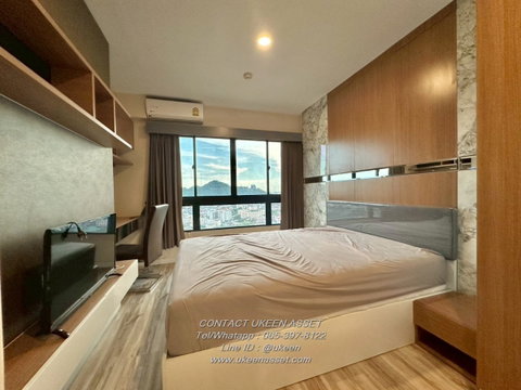 UK01-229 Plus Condo Sriracha for rent : 1 bedroom 8,500 baht/month | 33 sq m. end room, garden view! Next to Assumption Sriracha School.