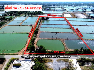 Land for sale : Land for sale: 14 rai, 1 ngan, and 14 square wah, located near Robinson Department Store and Wat Sothon , Bang Phra, Mueang Chachoengsao.
