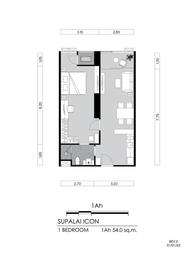 รูป คอนโด 1 ห้องนอน ศุภาลัย ไอคอน สาทร ชั้น 12 ขนาด 53 ตร.ม. | MRT สีลม (ID 1436227) - รูปที่ 7/7