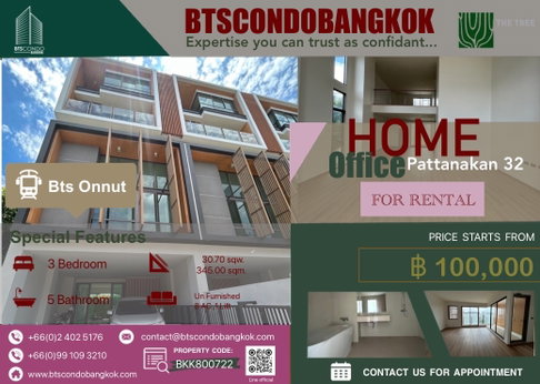 🔥🌈Modern style  home office 4.5 in Phatanakarn 3 BR 5 BH 345 sq.m very nice design for  Rental & Sale ■□