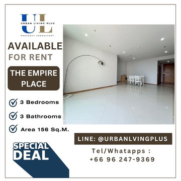 ( U20250213500 ) Tel/Line 096-2479369 , ให้เช่า !!! ดิ เอ็มไพร์ เพลส สาทร 3 ห้องนอน 3 ห้องน้ำ 1 ห้องแม่บ้าน 156 ตร.ม. ชั้นสูง ห้องสวย ✨