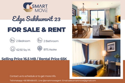 For Sale ! pool view, North Facing, high floor 29+🔥Code C20221207496....Edge Sukhumvit 23, 2 bed, 2 bath, furnished, modern style, Special Deal!!📣📣