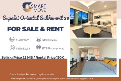 🔥 สำหรับขาย- เช่า !!🔥 Code C20240800103.....Supalai Oriental Sukhumvit 39, 3 นอน, 3 น้ำ, ชั้นสูง 27++, แต่งครบ, พร้อมเข้าอยู่, ราคาพิเศษ!!📣📣