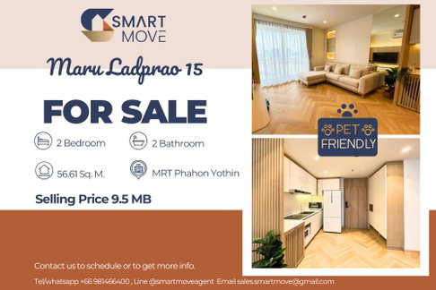 🔥 ขายพร้อมผู้เช่า !! เลี้ยงสัตว์ได้!!, ชั้นสูง 20++, 🔥 Code C20230300095..........Maru Ladprao 15, 2 ห้องนอน, 2 ห้องน้ำ, แต่งครบ, ราคาพิเศษ!!📣📣