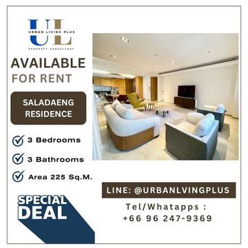 ( UL2509242 ) Tel/Line 096-2479369 , FOR RENT SALADAENG RESIDENCES, 3 bedrooms, 3 bathrooms, 1 maidroom, Size 225 Sq.M., Penthouse, Special Deal!!