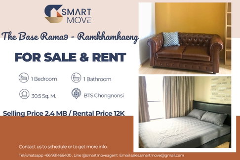 สำหรับขาย- เช่า !!🔥ชั้นสูง 18++ ,🔥 Code C20230206994....The Base Rama9 - Ramkhamhaeng, 1 ห้องนอน, 1 ห้องน้ำ, แต่งครบ, พร้อมเข้าอยู่, ราคาพิเศษ!!📣📣