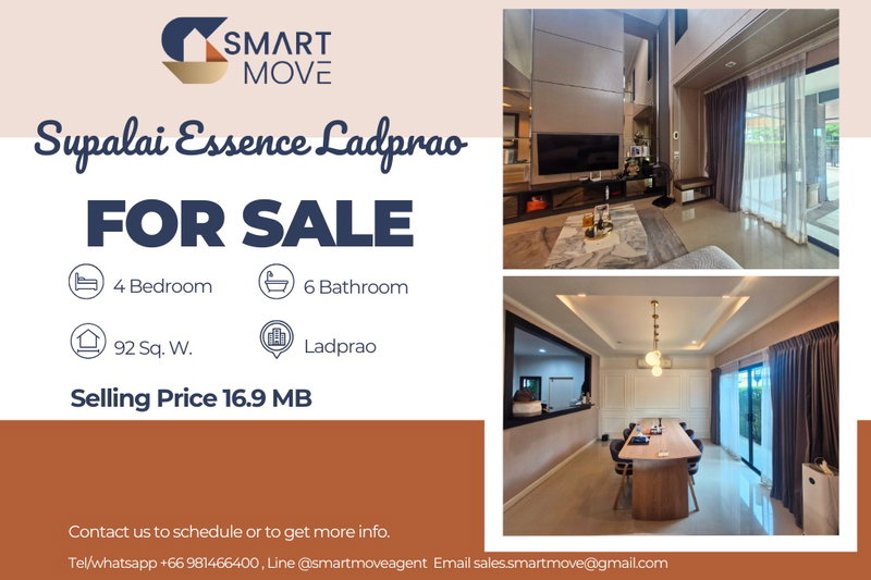 Houses for sale : For Sale Single house !! 4 parking spaces, 3 Storey !🔥Code C20250900040....Supalai Essence Ladprao, 4 bed, 6 bath 1 maid's, furnished, Special Deal!!