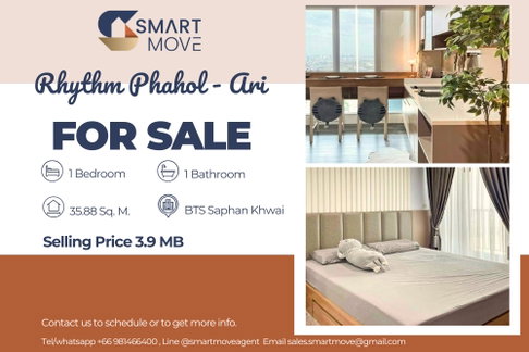 For Sale !! high floor 43+, nice view, Newly renovated, modern style!! 🔥 Code C20250100055....Rhythm Phahol - Ari, 1 bed, 1 bath, furnished