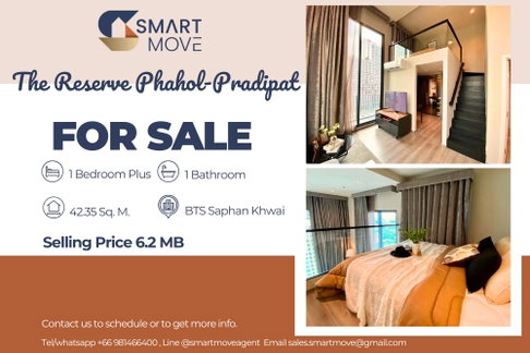 สำหรับขาย !! ชั้นสูง 15+, ห้องมุม, วิว 2 ด้าน, เพดานสูง!🔥 Code C20251000011..The Reserve Phahol-Pradipat, 1 นอน Plus Loft, 1 น้ำ, แต่งครบ, ราคาพิเศษ!