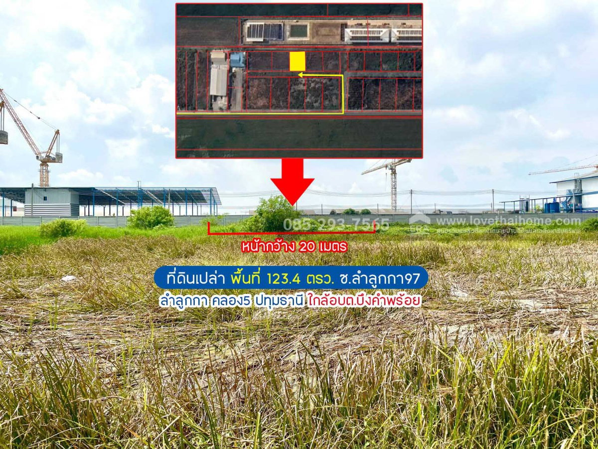 รูป ขายที่ดิน ซอยลำลูกกา97 ลำลูกกา คลอง5 ปทุมธานี พื้นที่ 123.4 ตรว. ใกล้อบต.บึงคำพร้อย - รูปที่ 1/1