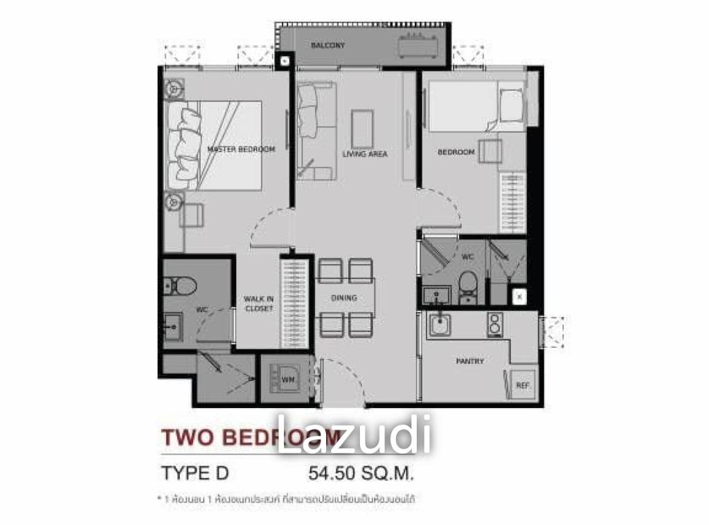 รูป 2 Bed 2 Bath 55 Sqm Condo For Rent - รูปที่ 6/8