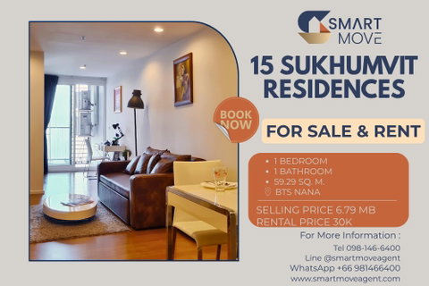  For Sale !! high floor 23++, Good location! 🔥 Code C20230102784....15 Sukhumvit Residences, 1 bed, 1 bath, furnished, ready to move in, Special Deal!