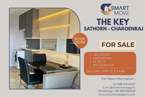 ขายพร้อมผู้เช่า !! ชั้นสูง 17+, ห้องอยู่ทิศใต้ ทำเลดี!! 🔥 Code C20221201849....The Key Sathorn - Charoenraj, 1 นอน, 1 น้ำ, แต่งครบ, ราคาพิเศษ!!📣📣