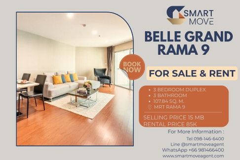 🔥 สำหรับขาย- เช่า !! 🔥 Code C20250600073.....Belle Grand Rama 9, 3 ห้องนอน, 3 ห้องน้ำ Duplex, ชั้นสูง 24++, แต่งครบ, พร้อมเข้าอยู่, ราคาพิเศษ!! 📣📣