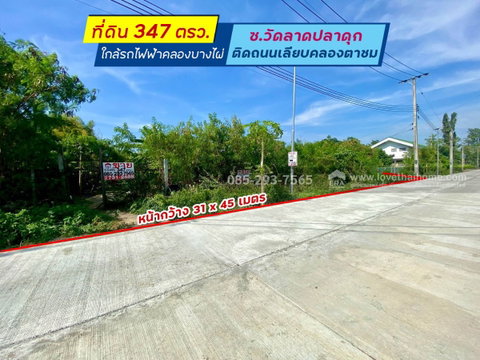 ขายที่ดิน ซอยวัดลาดปลาดุก ติดถนนเลียบคลองตาชม พื้นที่ 347 ตารางวา ทำเลดี ใกล้รถไฟฟ้าคลองบางไผ่