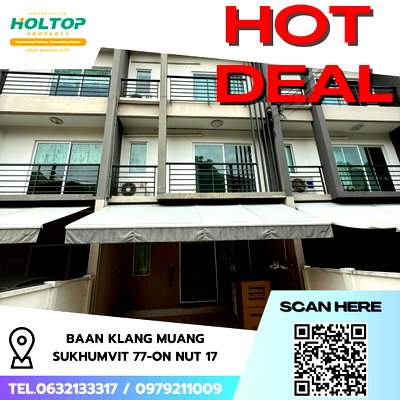 เช่าทาวน์โฮม ม.เกษมบัณฑิต พัฒนาการ : #R7954  🎉 021268 ให้เช่าบ้าน Baan Klang Muang Sukhumvit 77-On Nut 17 