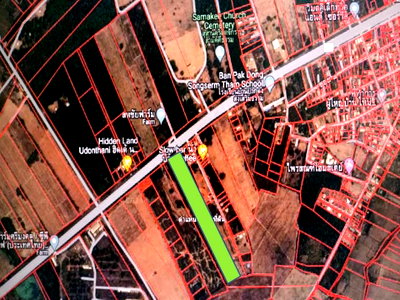 Land for sale : Prime Land for Sale on Udon–Nong Bua Lamphu Main Road 22 rai with direct access to the main road.  Only 36 million THB.