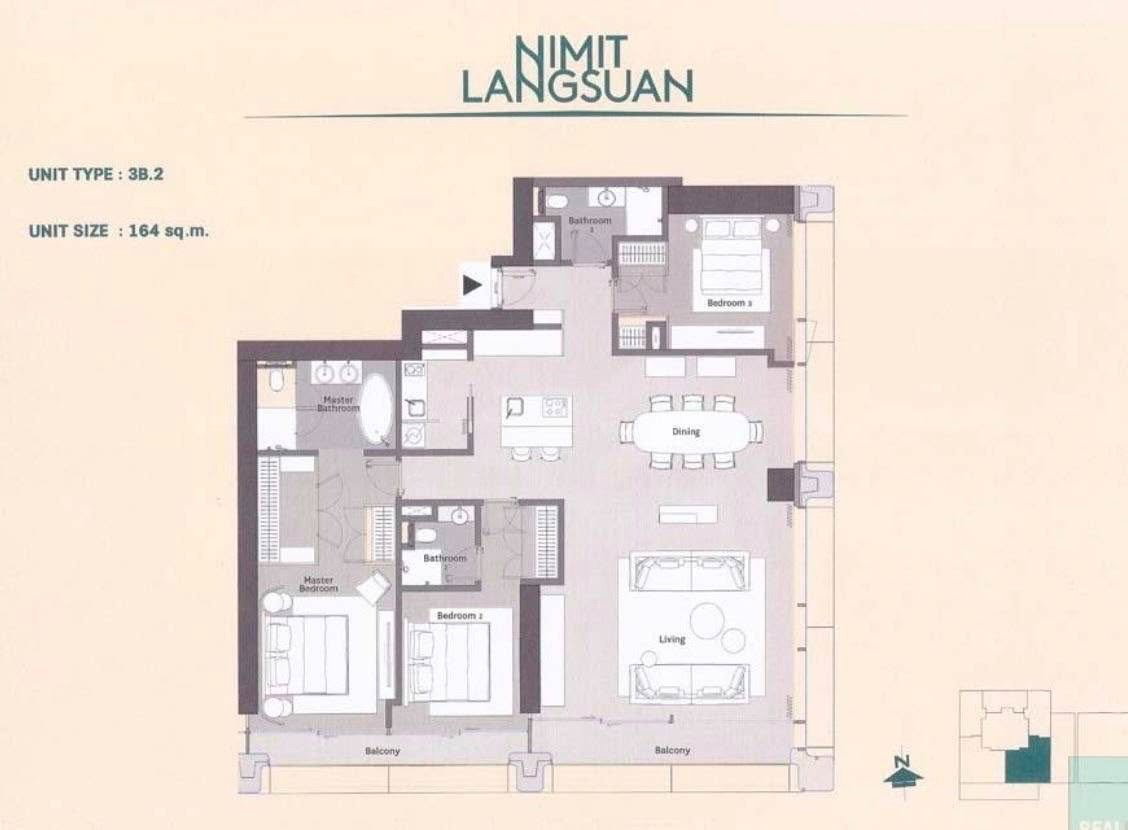 รูป 🏡 ขาย: ห้องชุดมุม 3 ห้องนอนสุดหรู ณ นิไมท์ หลังสวน - รูปที่ 2/7