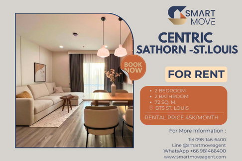 Rent ! big size, high floor, With fixed parking, Good location! Code C20251200058...Centric Sathorn-St.Louis, 2 bed, 2 bath, furnished