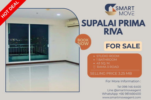 🔥 For Sale !!🔥 Code C20230800331....Supalai Prima Riva, Studio room, 1 bathroom, high floor 25++, South Facing, Partly Furnished, Special Deal!!📣📣