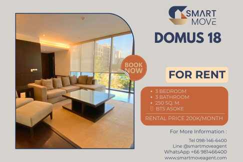 🔥 สำหรับเช่า !! วิวสวน !! 🔥 Code C20230110564..........Domus 18, 3 ห้องนอน, 3 ห้องน้ำ, แต่งครบ, พร้อมเข้าอยู่ 📣📣