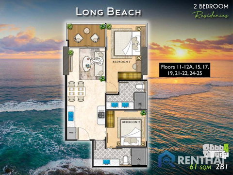 The Riviera California  คอนโดสุดหรูแห่งใหม่ใจกลางเมืองพัทยา 2 ห้องนอน 2 ห้องน้ำ 61 ตร.ม.