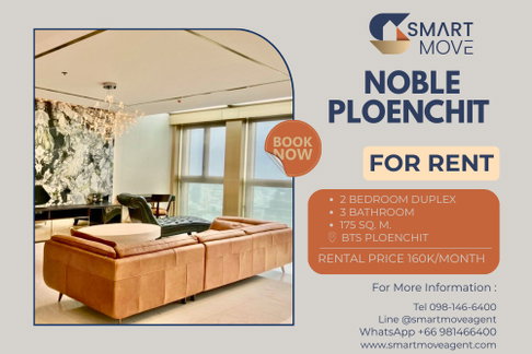For Rent ! high floor49+, City view, Private Lift, South Facing! Code C20221209439..Noble Ploenchit, 2 bed, 3 bath Duplex, furnished, ready to move in