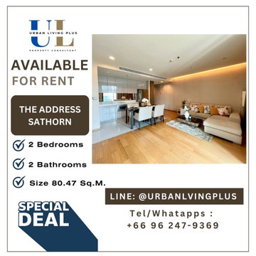 ( UL2602181 ) Tel/Line 096-2479369 , ให้เช่า ดิ แอดเดรส สาทร 2 ห้องนอน 2 ห้องน้ำ 82 ตร.ม ห้องมุม ตำแหน่งหายาก ราคาพิเศษ!!!🔥🔥