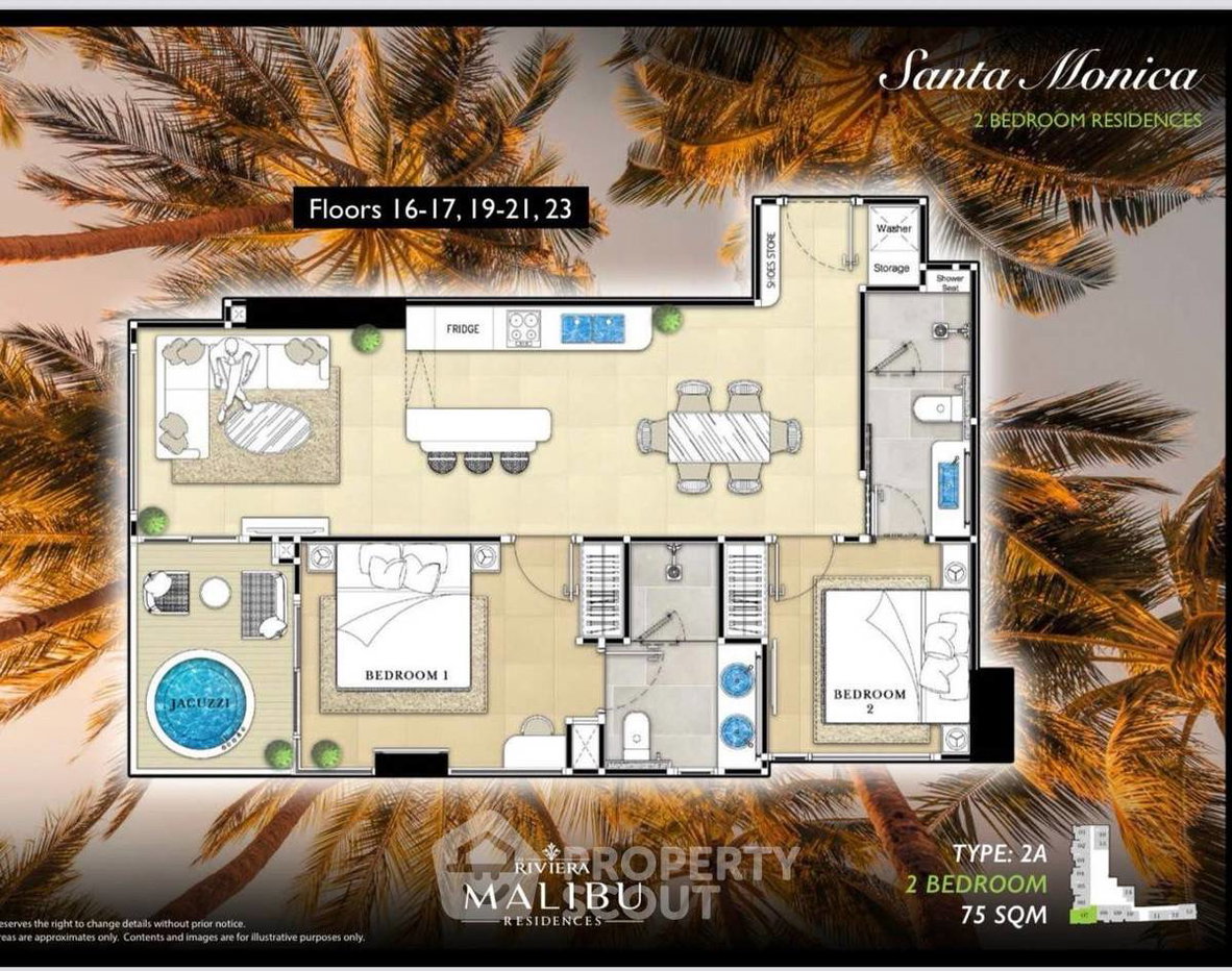 รูป คอนโด 2 ห้องนอน ชั้น 23 ขนาด 75 ตร.ม. The Riviera Malibu ใกล้พัทยา (ID 2251302) - รูปที่ 13/13