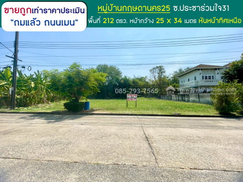 ขายที่ดิน ซอยประชาร่วมใจ31 หมู่บ้านกฤษดานคร25 พื้นที่ 212 ตารางวา ถมแล้ว ถนนเมน ขายถูกเท่าราคาประเมิน