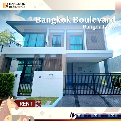บ้านเดี่ยวให้เช่า :  Bangkok Boulevard Bangna Km.5 🏡✨ บ้านหรูพื้นที่กว้าง ให้เช่าทำเลทอง ใกล้ Mega Bangna พร้อมอยู่ 