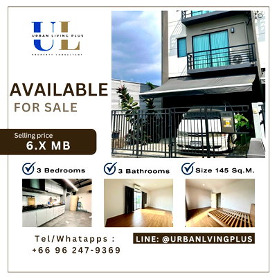 บ้านเดี่ยว นนทบุรี : ( UL2504023 ) Tel/Line 096-2479369✨สำหรับขาย บ้านกลางเมือง ราชพฤกษ์-สาทร 3 ห้องนอน 3 ห้องน้ำ 145 ตร.ม. ทาวน์โฮม 3 ชั้น บ้านใหม่ หลังมุม✨